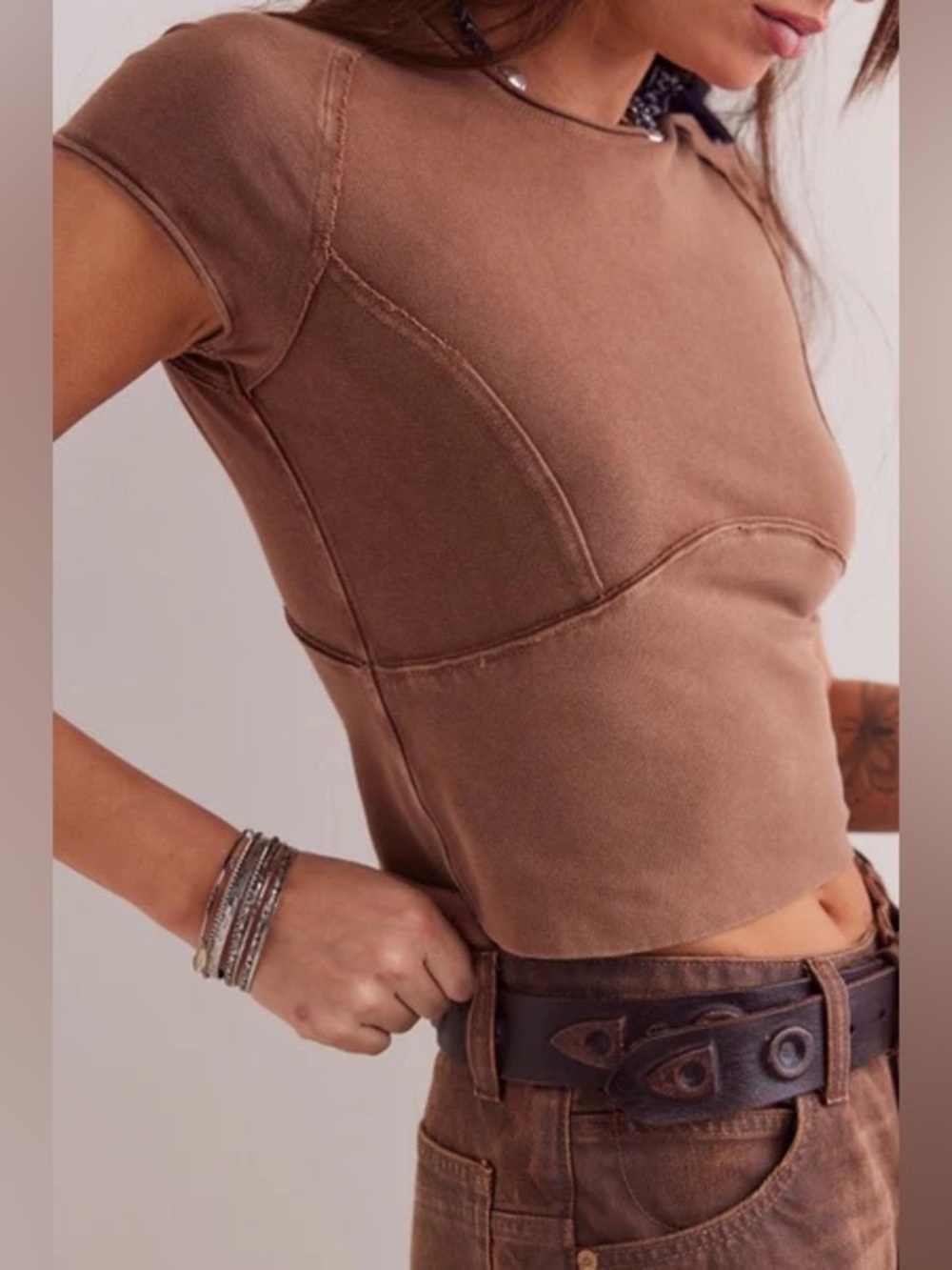 NWT! Free People We The Free Protagonist Cropped Cap Sleeve Tee Sz M & L - Picture 3 of 4
